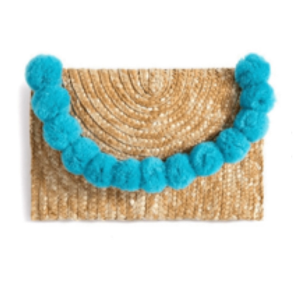 Shiraleah Chicago woven pompom clutch, NEW